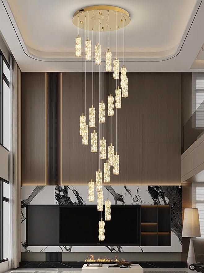 Modern Crystal Chandelier 24-Lights Gold Chandelier Lighting Fixture High Ceiling Chandelier Suitable for Living Room Staircase Villa