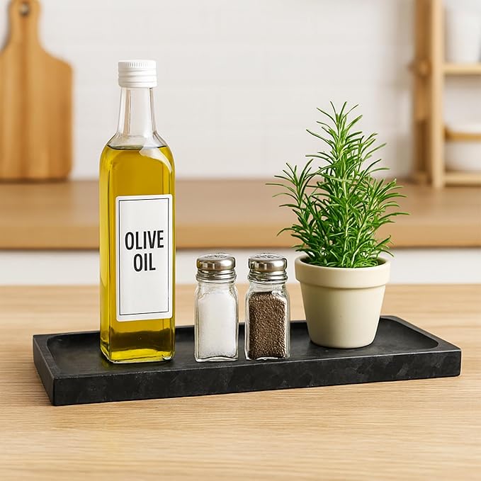 Matte Black Granite Vanity Tray - Natural Stone Rectangular Catchall, 10.6" Decorative Organizer for Bathroom, Entryway, or Desk - Minimalist Display Tray with Unique Veining