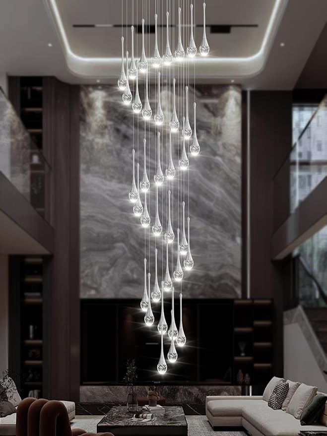 150in High Ceiling Chandelier for Foyer Entrance 36-Light Crystal Silver Chandelier Light Fixture Large Ceiling Light for Living Room Staircase Hallway Dining Room