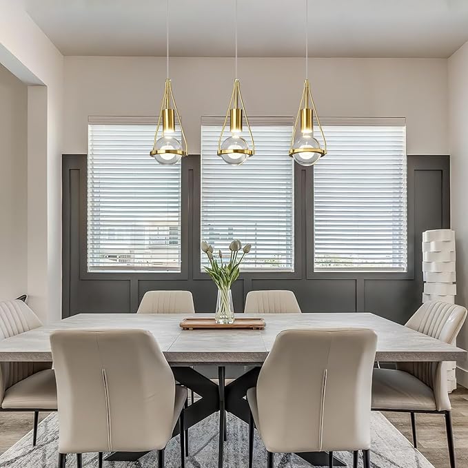 Gold Dandelion Pendant Light in Brushed Brass Finish, 3 Light Modern Crystal Kitchen Island Pendant Lighting Dimmable LED Hanging Ceiling Light Fixture for Kitchen Island Bedroom