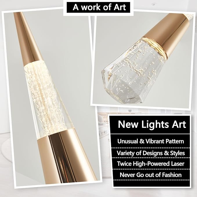 Pendant Light Kitchen Island, Modern Led Pendant Light Kitchen Light Fixture,Luxury Mini Meteor Shower-Style Gold Led Chandelier for Dinning Room, Adjustable Cord Ceiling Hanging