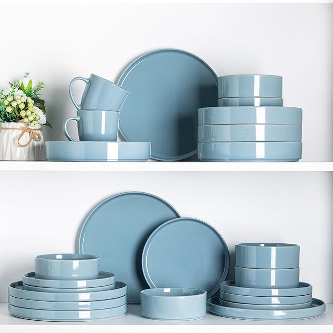 GBHOME Dinnerware Set for 4, 12 Piece Speckled Plates and Bowls Set with Glazed Bottom, Chip & Scratch Resistant Stoneware Plates Sets, Dishwasher & Microwave Safe Dishes (Stone Blue, Service for 4)
