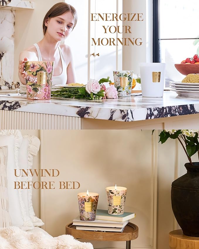 M&SENSE Citrus Water Flower Scented Candles, 35oz 150H Long Lasting, 3 Wick Soy Candles,Natural Aromatherapy Calm Stress Relief, Home Fragrance Housewarming Gifts