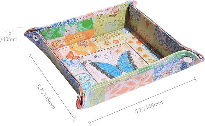 Decorative Valet Tray Organizer for Keys, Makeup Brush Holder, Jewelry Tray Dish,Cute Bowl Trinket Tray,New Home Gifts for Women,Catchall Bedside Nightstand Caddy Holder (Butterfly Pattern)