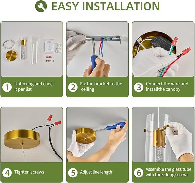 Pendant Ceiling Light Fixture for Kitchen Island, Gold Pendant Light Integrated LED Hanging Light with Crystal Bubble Glass Pendant Light Modern Pendant Lights Kitchen Island (2-Pack)