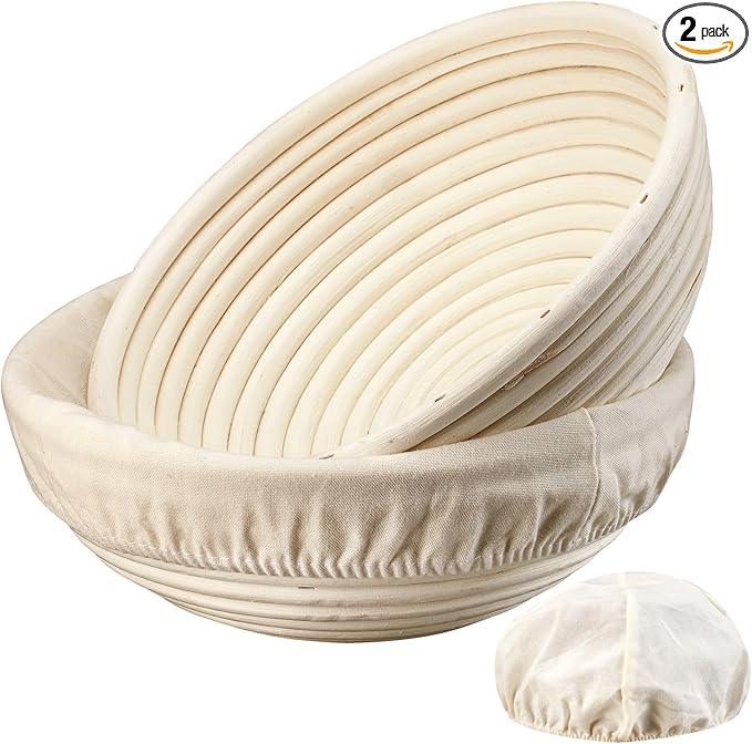 Banneton Bread Proofing Basket - 9 inch Banneton Basket Set of 2 Sourdough Proofing Basket Round Proofing Bowls Handmade Rattan Baskets and Liners