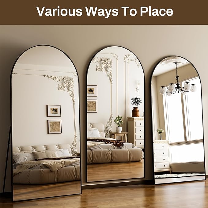HARRITPURE 76"x34" Arched Full Length Mirror Free Standing Hanging Mounted Mirror Aluminum Frame Modern Simple Home Decor for Living Room Bedroom Cloakroom, Black