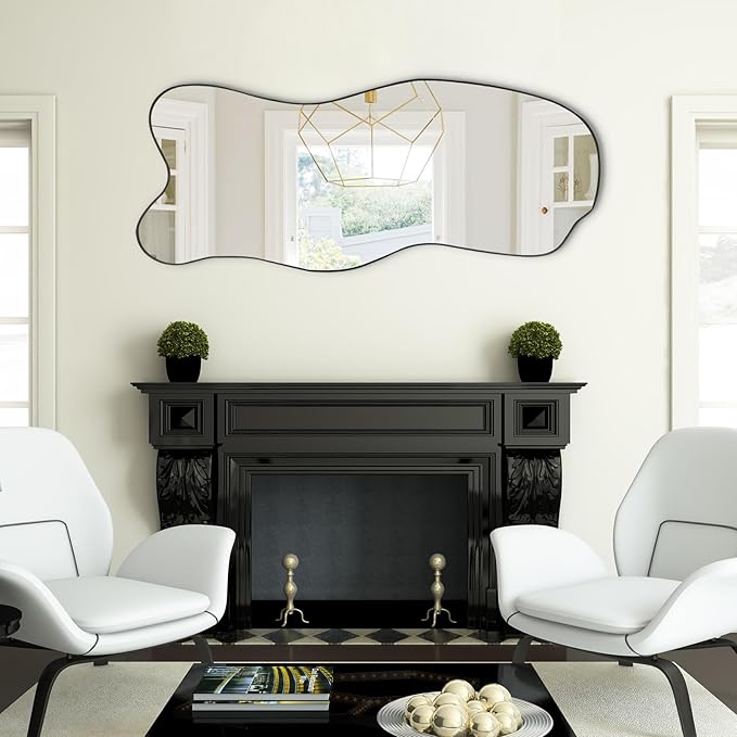 Asymmetrical Mirror, Irregular Wall Mirror, 47.25"x21" Modern Curved Mirrors Decorative, Frameless Wavy Shaped Mirrors for Living Room Bathroom Bedroom Entryway Fireplace