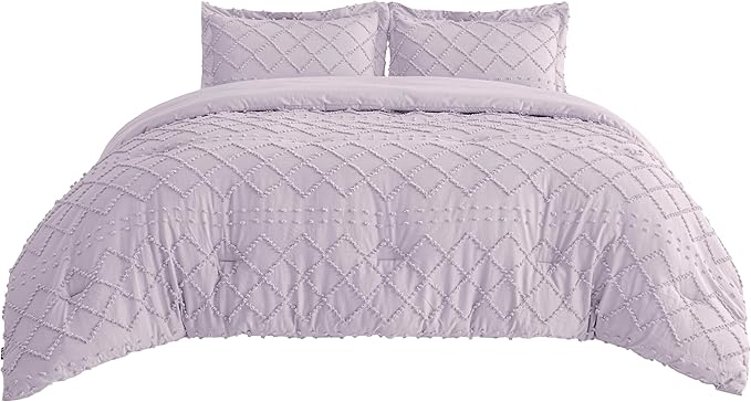 Bedsure Twin XL Comforter Set - Lavender Comforter, Boho Tufted Shabby Chic Bedding for Kids, 2 Pieces Vintage Farmhouse Bed Set for All Seasons, Fluffy Soft Bedding with 1 Pillow Sham
