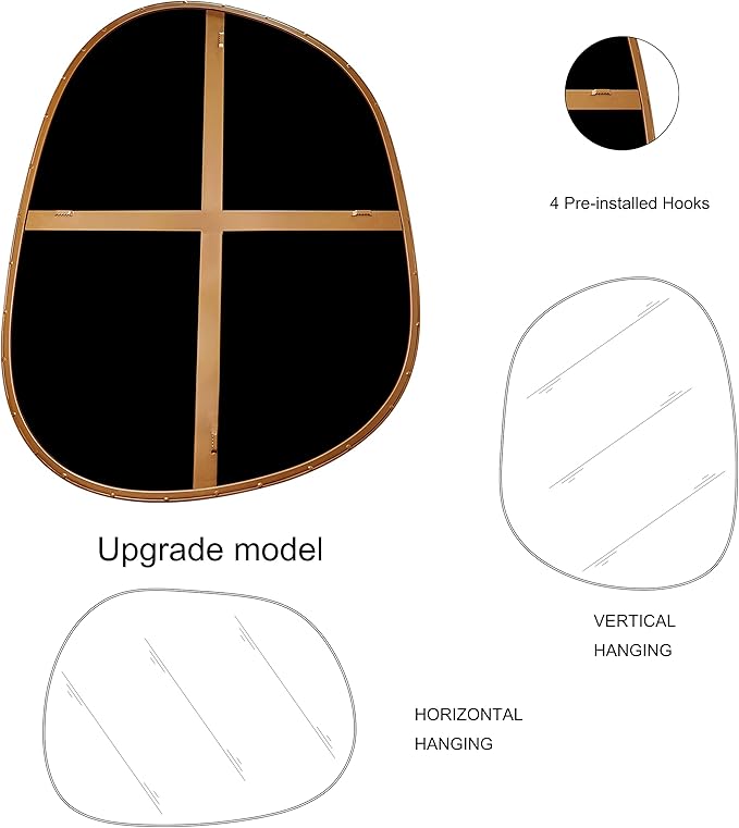 Asymmetrical Mirror for Wall Decor 21"*27", Modern Brass Framed Wall Mirror for Living Room Bathroom Bedroom Entryway ELE-STOU-0065G