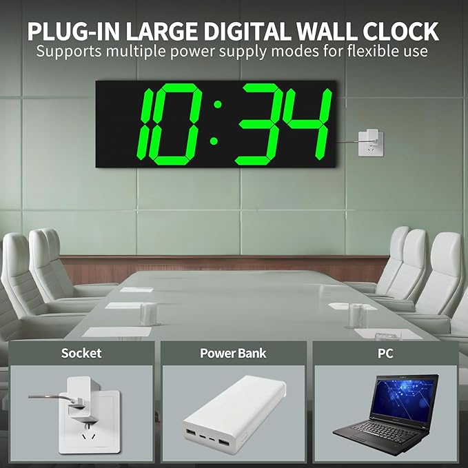 18.7in Large Digital Wall Clock,LED Digital Clock whih Big Number,Multi-Function Remote Controlled Wall Clock with Timer, Alarm and Calendar Display(Green)