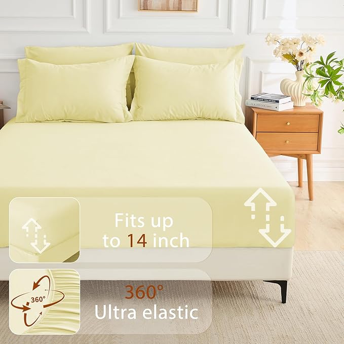 MUXHOMO 7 Pieces King Comforter Set, Soft Bed in a Bag King Size, All Season Bedding Set with Comforter, Flat Sheet, Fitted Sheet, Pillowcases & Shams, Cream Yellow