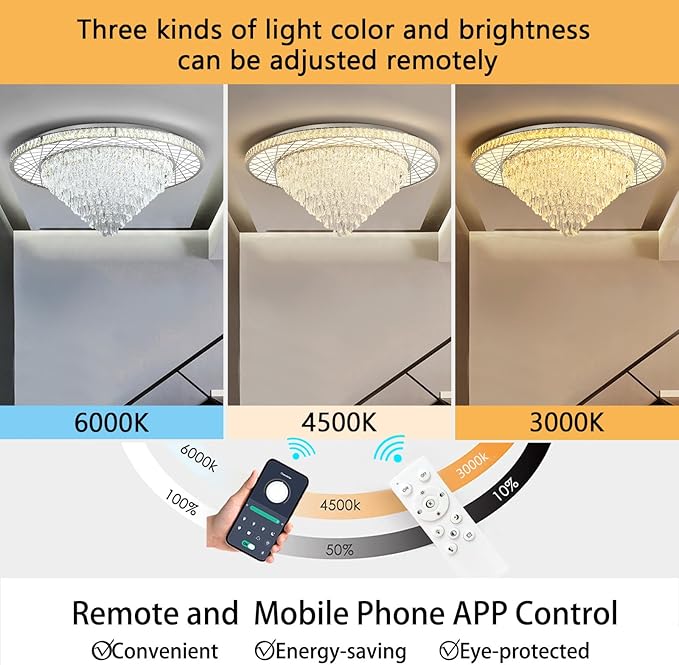 Large Chandelier for Living Room High Ceiling Modern Crystal Ceiling Chandeliers Light for Dining Room Entryway Lights with 90W LEDs Dimmable Bulbs Silver Lighting Fixtures