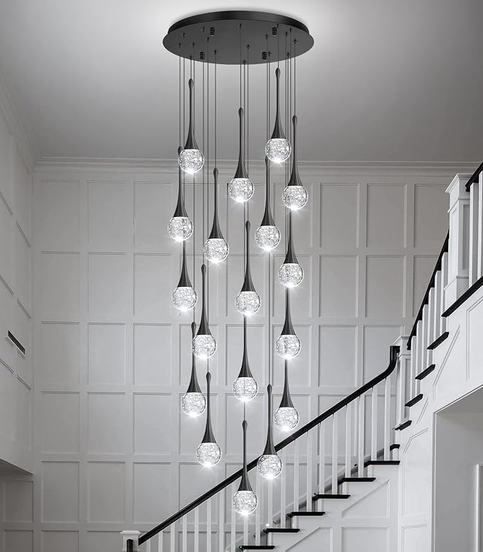 18 Light Modern Glam Crystal Chandelier for High Ceiling LED Dimmable Ceiling Pendant Light Staircase Foyer Enterway Living Room Chandelier Lighting Antique Black
