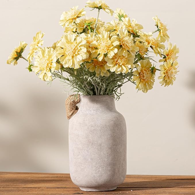 Ceramic Flower Vase Home Decor - 9.7 inch Large White Rustic Table Flowers Vases Living Room Bedroom Plant Decoration Farmhouse Vintage for Kitchen Shelf Office Coffee Dining Desk House Women