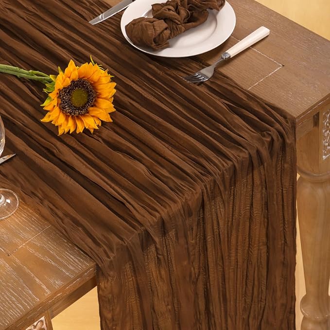 Brown Cheesecloth Table Runner Tan 6 Pack Fall Table Runners Boho Gauze 120 Inches Marron Cheese Cloth Fall Table Decorations for Thanksgiving Wedding Bridal Baby Shower Tea Party Decor