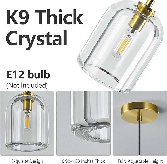 Modern Gold Pendant Lights Kitchen Island Ceiling Chandelier Indoor Crystal Hanging Light Fixtures for Dining Room Kitchen Living Room Bedroom（2Pack）