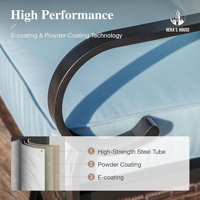 HERA'S HOUSE 4 Piece Patio Furniture Set with 56" Fire Pit Table, 2 x Swivel Cushioned Chair, 1 x 3-Seat Sofa, 5-Seats Outdoor Conversation Set for Lawn Garden Deck, Blue