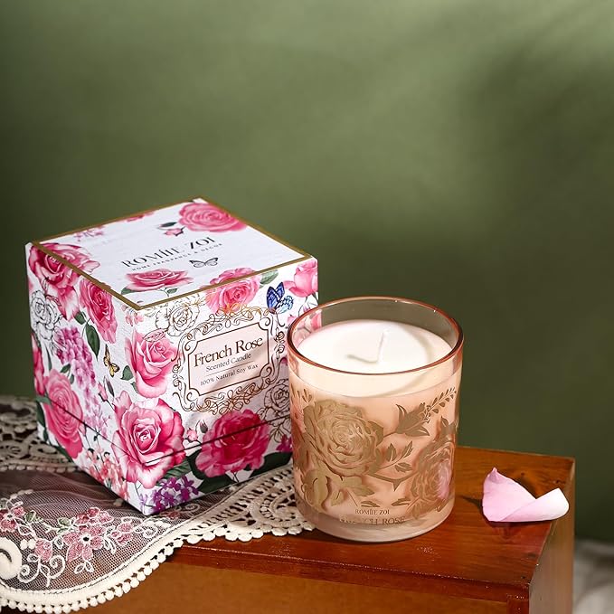ROMIIE ZOI Scented Candle - French Rose - 6oz Aromatherapy Soy Wax Jar Candle for Home, Gifts for Women - 170g
