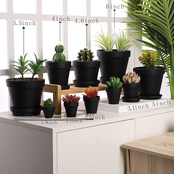 Terra Cotta Pots with Saucer- 6-Pack Large Terracotta Pot Clay Pots 5.5'' Clay Ceramic Pottery Planter Cactus Flower Pots Succulent Pot with Drainage Hole- for Plants,Crafts terra cotta planter(Black)