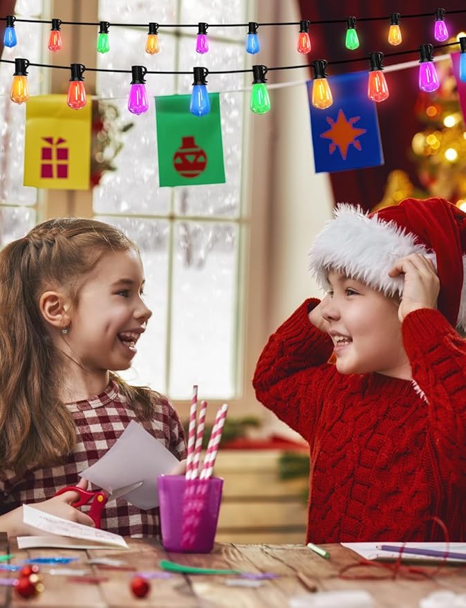 Achin Multicolor Outdoor String Lights 200FT(100ft*2), Colored Patio Lights Waterproof with 100+5 ST38 Vintage LED Bulbs Shatterproof, Rainbow String Lights for Outside Yard, Party, Christmas