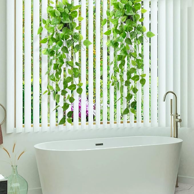 LOYWREE 2 Pack Small Artificial Hanging Plants with Faux Ivy Vine and Hanging Pothos 39Inch Fake Plant Realistic Greenery for Shelf Decor in Home, Office, Indoor & Outdoor Gardens