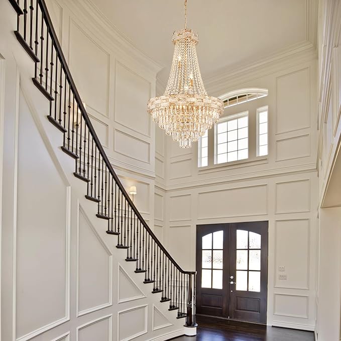 Gold Crystal Chandeliers 12 Lights Modern Chandelier for High Ceilings Large Chandeliers Light Fixture Foyer Staircase Hallway Entryway Living Room Hall Lobby 36" H x 23.5" D