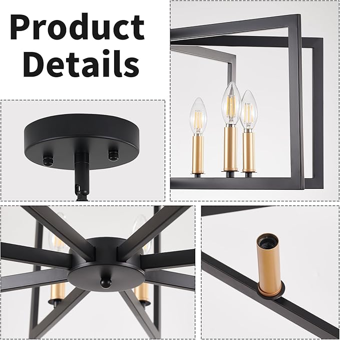 Black Chandelier for Dining Room, 8-Light Kitchen Chandelier Light Fixture Modern Metal Industrial Large Chandeliers for Farmhouse Entryway Living Room (Black Gold)