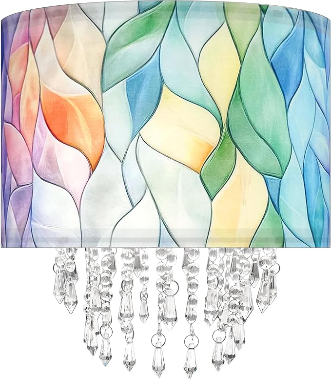 Star Vision Morandi Drum Fabric Lampshade with Crystal Beaded Droplets, Modern Boho Light Shade for Pendant Table Wall & Floor Lamps, Colorful Home Decor for Bedroom Living Room Entryway