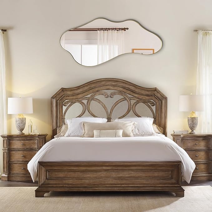 Irregular Wall Mirror, Gold Asymmetrical Mirrors, 47"x22" Wavy Shaped Mirror with Metal Frame, Modern Decorative Abstract Mirrors for Living Room Bathroom Bedroom Hallway Entryway