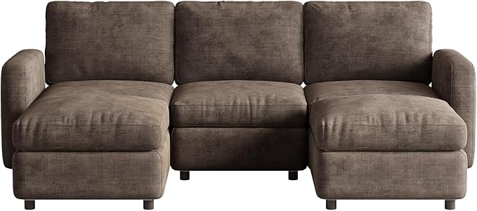 5-Seat Modular Sectional Sofa Couch with Ottoman Storage, Convertible Sleeper Sofas for Living Room Bedroom Apartment, Comfy Brown Cloud Futon Lounge Couches Furniture Set