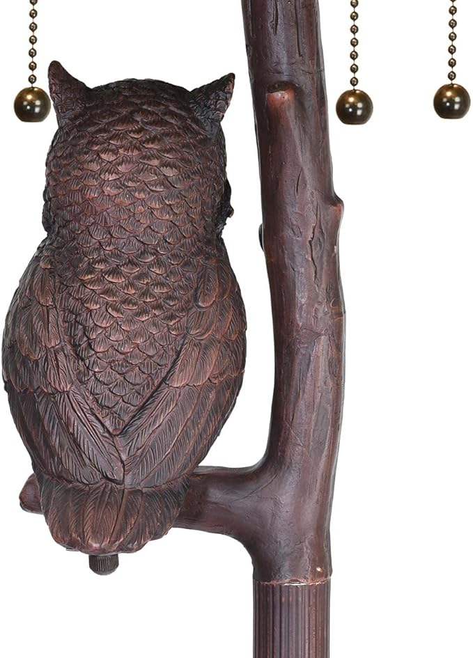 Bieye L10841 Maple Tree Leaves Tiffany Style Stained Glass Floor Lamp with 18 inches Wide Lampshade, Owl Side Lamp, 4-Light, 65 inches Tall