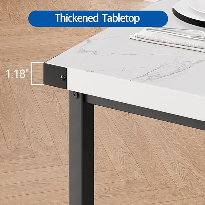 GarveeHome Dining Table Set for 4, Kitchen Table with 2 Upholstered Benches, Wood Kitchen Dining Room Set, for Small Space, Apartment, Home, Dinner, Marble White