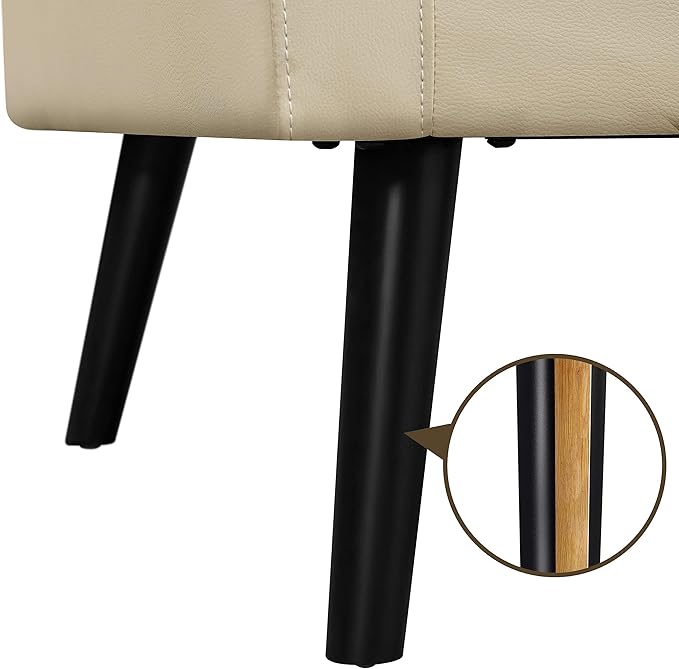 Yaheetech Mid-Century Accent Chairs, PU Leather Modern Upholstered Living Room Chair, Cozy Armchair Button Tufted Back and Wood Legs for Bedroom/Office/Cafe Beige