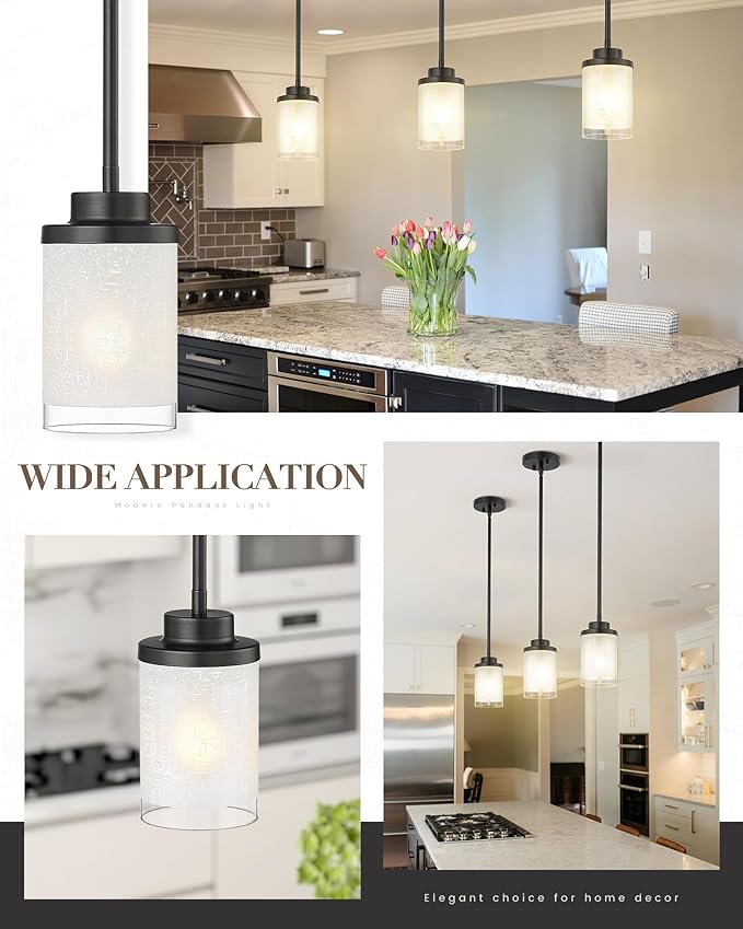 TENGXIN Modern Pendant Light, Matte Black Pendant Lights Kitchen Island,Farmhouse Pendant Lighting for Dining Room Bedroom Bar Office,TXPLBK01