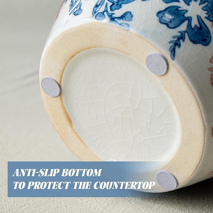 Pink Blue and White Vase, 8 Inch Vintage Chinoiserie Ceramic Vase, Rustic Flower Vases Decorative Antique Vases for Home Decor, Retro Ice Cracked Porcelain Farmhouse Table Centerpieces Decor