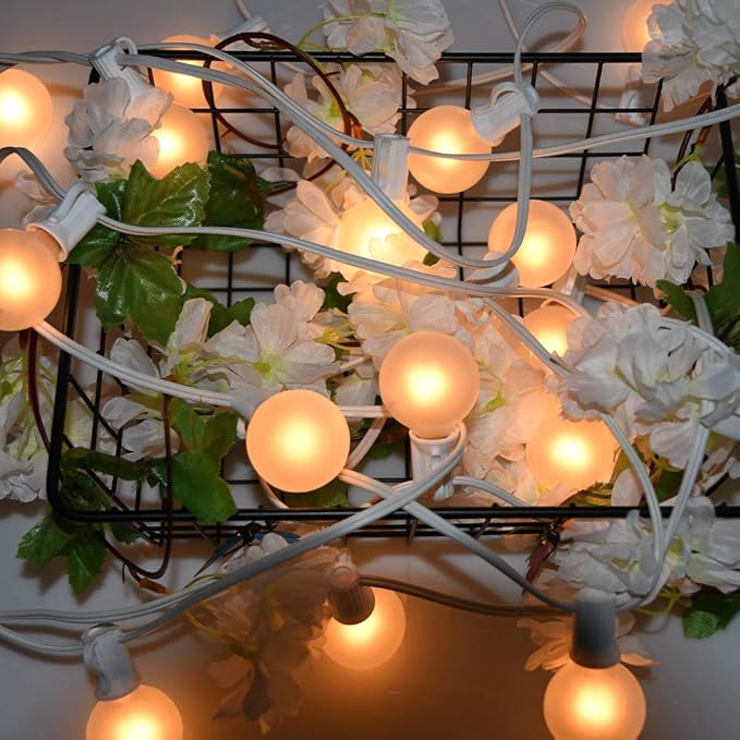 SUNSGNE 25Ft Outdoor Patio Lights G40 Globe String Lights with 27 Frosted White Bulbs, Waterproof Connectable Hanging String Lights for Christmas Patio House Backyard Balcony Party, White Wire