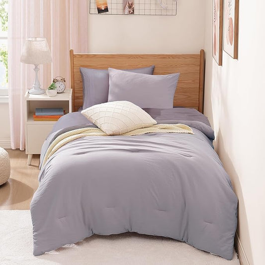 WRENSONGE Twin XL Comforter Set, 5 Pcs Soft Twin Size Comforter Sets- Lilac Twin Comforter, Fitted Sheet, Flat Sheet, 2 Pillow Shams, 2 Pillowcases, Warm Twin Bedding Sets All Season
