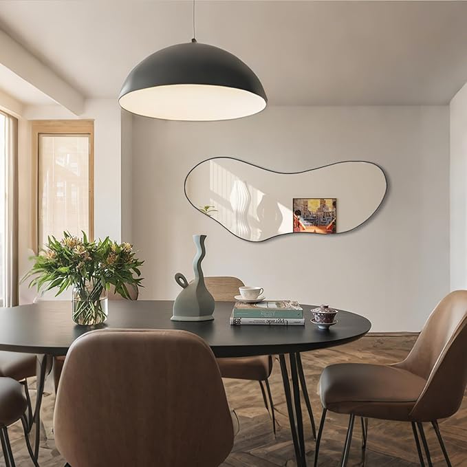 Irregular Shaped Mirror, 47.25"x20.8" Asymmetrical Mirrors, Modern Waved Decorative Mirror for Living Room Bathroom Bedroom Entryway Fireplace