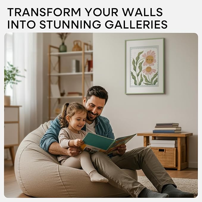 Homeforia 16x24 Sage Green Picture Frame, High End Metal 16x24 Poster Frames with Mat 12x18 inch Photo, 16 x 24 Sage Green Frame Matted to 12 by 18 Art, 24x16 Frame, Tempered Glass, Wall Kit, Set of 1