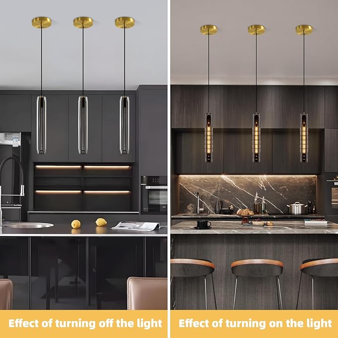 Modern K9 Crystal Kitchen Island Pendant Light,14.95'' Black Long Crystal Pendant Light,1 Light Indoor Crystal Pendant Light, for Kitchen Dining Bathroom Bedroom,Included 2 Bulb