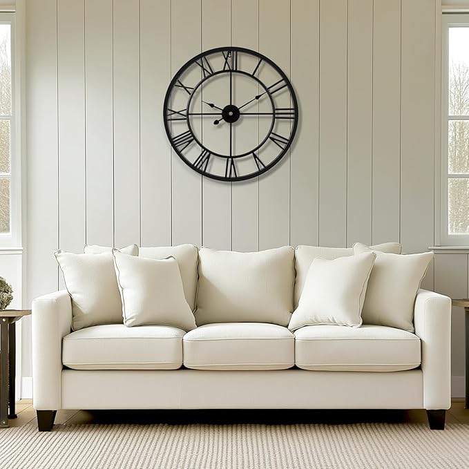 Tatub 16 Inch Large Wall Clock for Living Room Decor, Roman Numeral Modern Round Decorative Metal Large Wall Clock for Bedroom and Kitchen, Silent, Non Ticking, Battery Operated