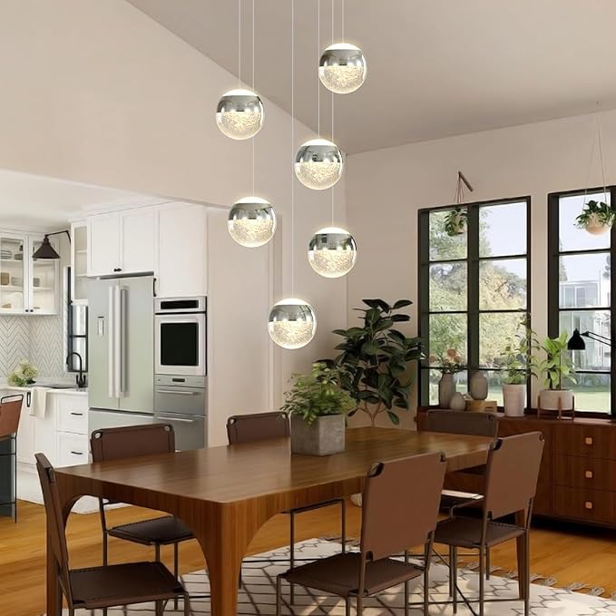 6-Lights Globe Pendant Light Modern Crystal Pendant Chandelier Chrome Globe Chandeliers for Kitchen Island, Hanging Light Fixture for Dinning Room Bedroom