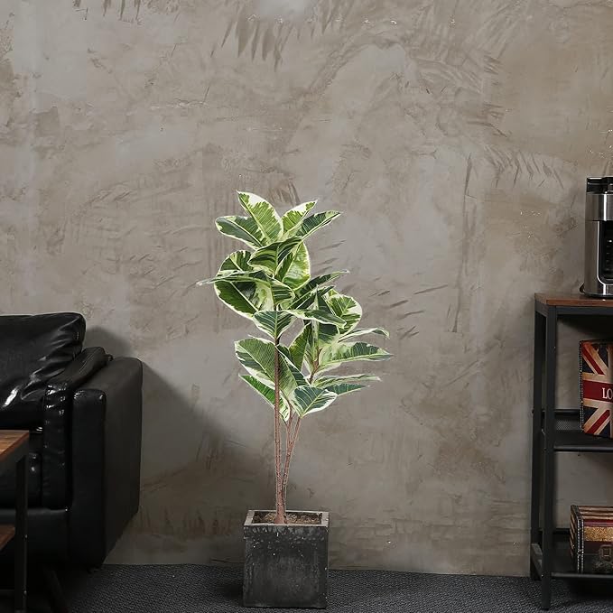 Artificial Rubber Tree Plant 43in Tall Faux Ficus Tree Potted Fake Tropical Decorative House Large Floor Artificial Plants for Home Office Store Room Decor