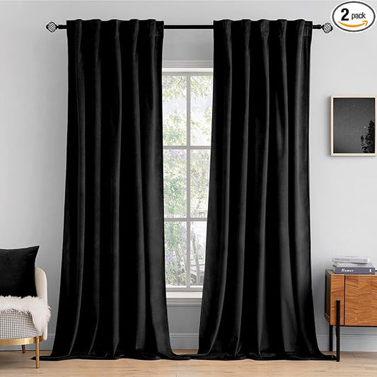 MIULEE Black Velvet Curtains 84 inches 2 Panels - Luxury Blackout Curtains for Bedroom Living Room Thermal Insulated Super Soft Window Drapes Rod Pocket & Back Tab, Halloween Decor, W52 x L84 inches