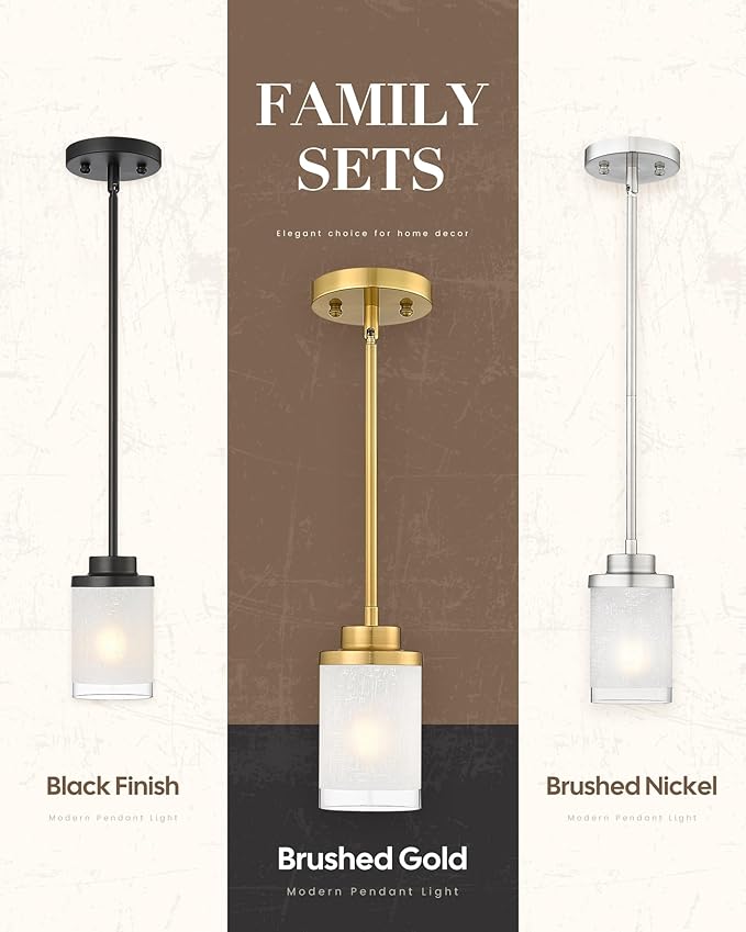 TENGXIN Modern Pendant Light for Kitchen Island, Brushed Gold Hanging Ceiling Light Fixture,Farmhouse Pendant Lighting for Dining Room Bedroom Bar Office 2Pack,TXPLBG01-2PK