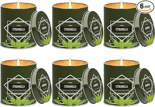 Citronella Candles Outdoor 6-Pack, Total 54oz Citronella Candles for Outside Patio, Camping & Garden, Summer Gifts for Indoor Home Scented, 50-Hour Burn Time, 9 Ounce Each