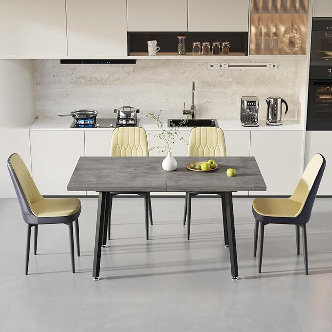 5 Piece Dining Table Set for 4-6,55-71" Extendable Dining Table Set with 4 Upholstered Chairs,Rectangle Kitchen Table Set for Small Space,Dining Room and Office,Grey