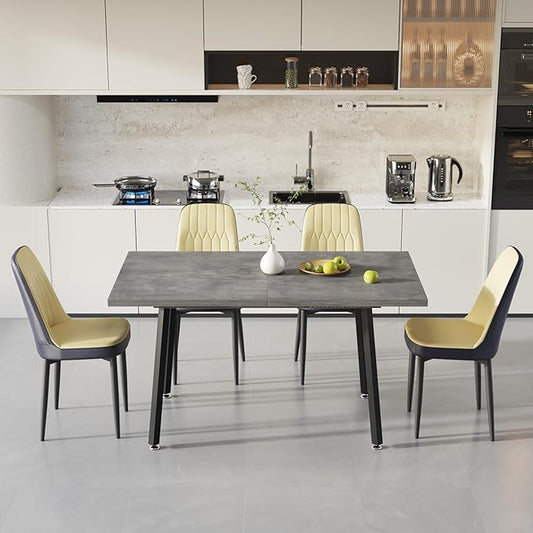 5 Piece Dining Table Set for 4-6,55-71" Extendable Dining Table Set with 4 Upholstered Chairs,Rectangle Kitchen Table Set for Small Space,Dining Room and Office,Grey