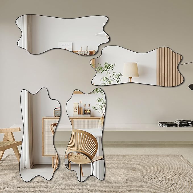 Irregular Mirror, Large Asymmetrical Wall Mirror, 47.2"x21.2" Modern Wavy Frameless Mirrors, Odd Shaped Mirrors for Living Room Bathroom Bedroom Entryway Fireplace